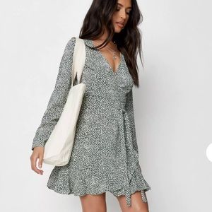 Missguided Green Sprinkle Print Ruffle Wrap Dress